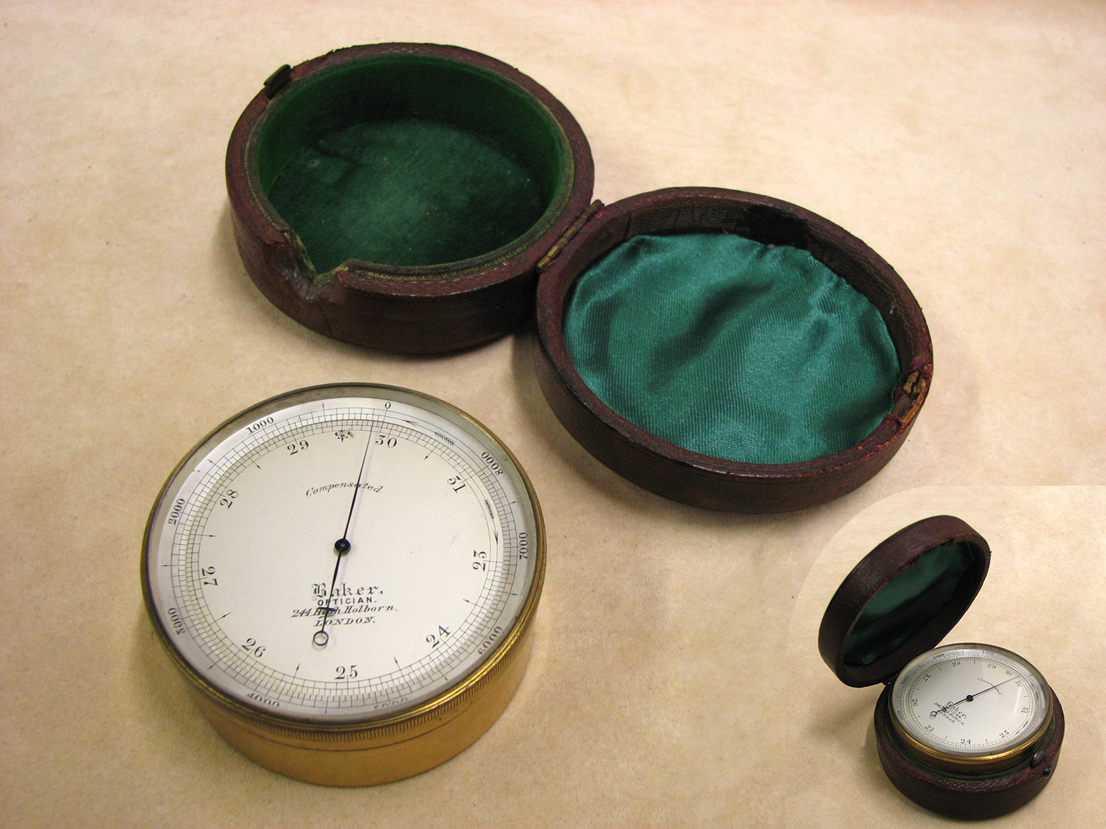 19th Century pocket barometer signed 'Baker, OPTICIAN. 244 High Holborn, London'